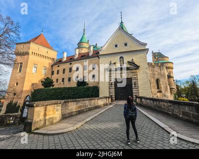 Blick auf das mittelalterliche Schloss Bojnice in der Slowakei Stockfoto