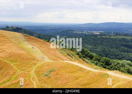 Die hügelige Landschaft der Malvern Hills in der Nähe des British Camp Stockfoto