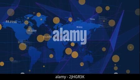 Bild der Datenverarbeitung auf Weltkarte Stockfoto