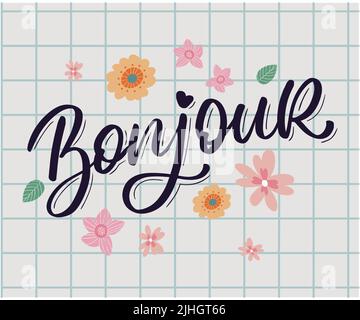 Bonjour Paris Phrase Vector Lettering Calligraphy Brush Kreidetafel Stock Vektor