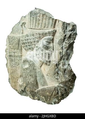 Fragment eines Reliefs, das einen königlichen Leibwächter darstellt - Anfang des 5.. Jahrhunderts v. Chr. Von Persepolis. Staatliches Einsiedelei-Museum, St. petersburg, Russland Stockfoto