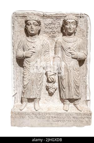 Palmyrene Beerdigung Relief eines Bruders und einer Schwester : Palmyra - Mitte des 2.. Jahrhunderts - Kalkstein Stockfoto