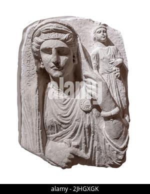 Palmyrene Beerdigung Relief - Büste einer Frau mit Kind : Palmyra - Mitte des 2.. Jahrhunderts - Kalkstein Stockfoto