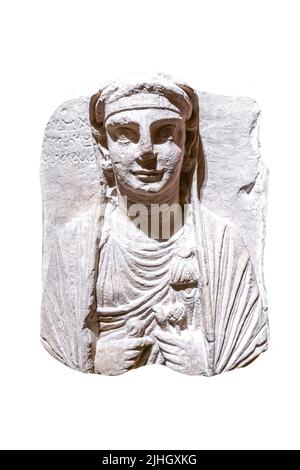 Palmyrene Beerdigung Relief von Akmat, Tochter von Yarkhai : Palmyra - Mitte des 2.. Jahrhunderts - Kalkstein Stockfoto