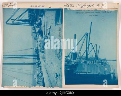 NY - Staten Island. Staten Island Depot. Südliches Ende der Meeresmauer von South Wharf, Looking North, Central Contracting Co., 1. Juli 1899. Stockfoto