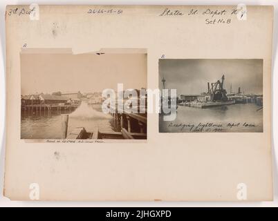 NY - Staten Island. Staten Island Depot. Baggerarbeiten Leuchtturm Depot Becken. Stockfoto
