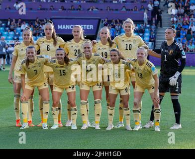 18.. Juli 2022, Manchester City Academy, Manchester, England: Frauen Europäischer Internationaler Fußball, Italien gegen Belgien: Das offizielle Foto der belgischen Mannschaft Stockfoto