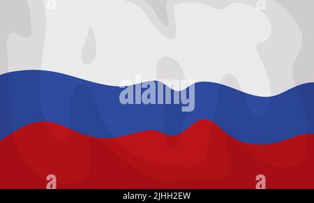 Winkende russische Flagge als Hintergrund mit ihren emblematischen Farben: Weiß, Blau und Rot. Design im Cartoon-Stil. Stock Vektor