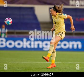 18.. Juli 2022, Manchester City Academy, Manchester, England: Frauen Europäischer Internationaler Fußball, Italien gegen Belgien: Tine De Caigny aus Belgien Stockfoto