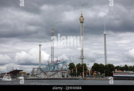 Blick auf den Vergnügungspark Grona Lund auf Djurgarden Island in Stockholm Stockfoto