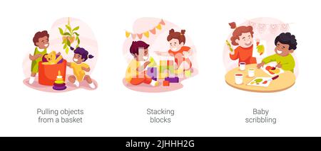 Säugling Feinmotorik Entwicklung isoliert Cartoon Vektor Illustration Set Stock Vektor