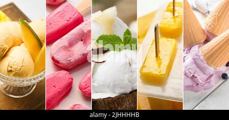 Collage mit verschiedenen süßen Eis Stockfoto