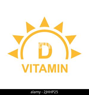 Vitamin D-Text mit Sonne-Symbol-Vektor-Schönheit, Apotheke, Ernährung Hautpflege-Konzept für Grafik-Design, Logo, Website, Social Media, mobile App, ui ill Stock Vektor