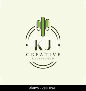 KJ Anfangsbuchstabe grüner Kaktus-Logo-Vorlage Vektor Stock Vektor
