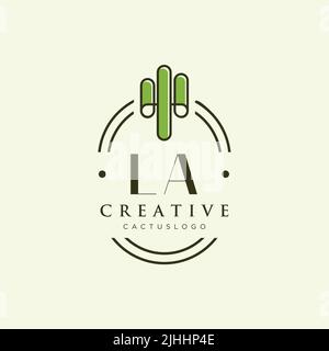 LA Anfangsbuchstabe grüner Kaktus Logo Schablone Vektor Stock Vektor