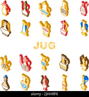 Arabischer Krug Traditional Container Icons Set Vector Stock Vektor