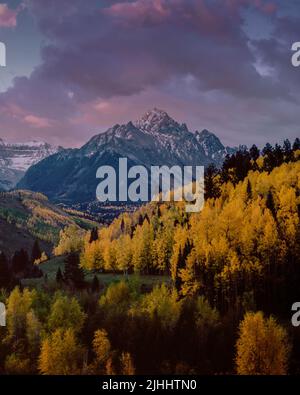 Dawn, Aspen, Populus Tremula, Mount Sneffels, Dallas Divide, Uncompahgre National Forest, Colorado Stockfoto