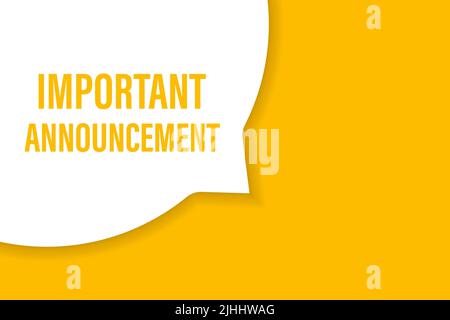 Wichtige Ankündigung Sprechblase Banner Vektor mit Kopierfläche für Unternehmen, Marketing, Flyer, Banner, Präsentationen und Poster. Illustration Stock Vektor