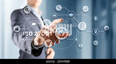 ISO 27001. Internationaler Informationssicherheitsstandard. Konzept der ISO-Normen Qualitätskontrolle Garantie Stockfoto