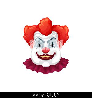 Clown gruselige Kreatur mit wütenden Gesichtsausdruck und roten Flügel isoliert unheimlich Cartoon-Charakter. Vektor Zirkus Monster, bösen Clown mit scharfen Zähnen und Reißzähne, Halloween Urlaub gruseliges Monster Stock Vektor
