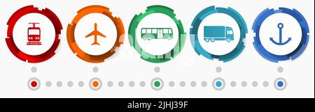 Transport Fahrzeuge Vektor-Icon-Set, flaches Design Web-Tasten, Reise-Infografik-Vorlage Stock Vektor