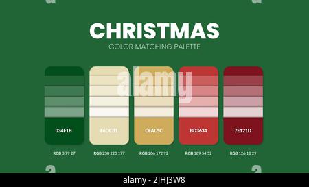 Weihnachtsthema Farbpaletten oder Farbschemen sind Trends Kombinationen und Palette Führer in diesem Jahr, eine Tabelle Farbtöne in RGB oder HEX. Farbmuster Stock Vektor