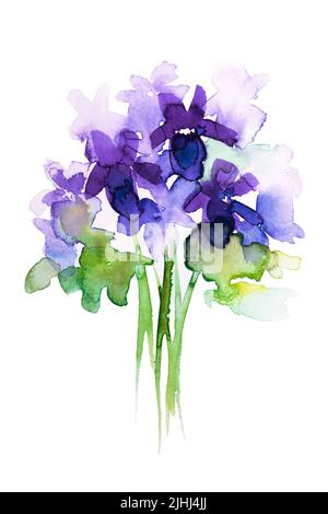 Ein kleiner Strauß Veilchen. Aquarelldarstellung. Stockfoto
