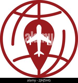 Reiseflugzeug Standort Welt Logo Symbol Illustration Markenidentität Stock Vektor