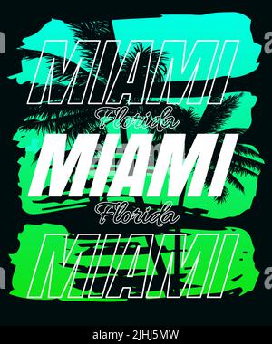 Miami Sunset Print. Poster retro Palmen Silhouetten Stock Vektor