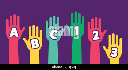 Hände Halten Alphabet Buchstaben Sprache Zahlen Zählen Lernen Bildung Für Kinder Kinder Jugend Vektor Stock Vektor
