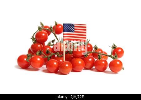 Wild Florida Everglades Kirschtomaten isoliert auf Weiß mit amerikanischer Flagge Stockfoto