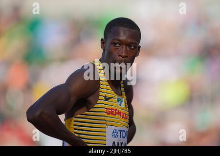 Eugene, USA. 18.. Juli 2022. Leichtathletik: Weltmeisterschaft, Owen Ansah (Hamburger SV), 200 m, Quelle: Michael Kappeler/dpa/Alamy Live News Stockfoto