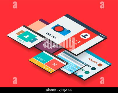 Isometrisches App-Konzept, Vektor modernes 3D semi-flaches Design Stock Vektor