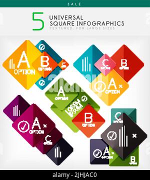 Quadratische Infografiken, Option Banner Sammlung. Bunte geometrisch geformte Designvorlagen Stock Vektor