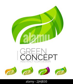 Reihe von abstrakten Eco Pflanze Symbole, Schriftzug Natur grün Geschäftskonzepte, klaren, modernen geometrischen Design. Erstellt mit transparenten abstrakte Wellenlinien Stock Vektor