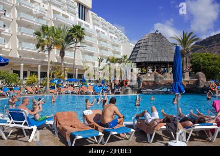 Poolanimation im Hotel, Taurito, Kanarische Inseln, Spanien, Europa Stockfoto