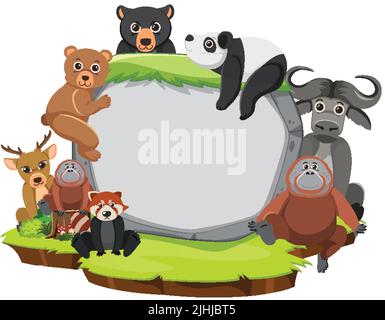 Wilde Tiere mit leerem Brett Vorlage Illustration Stock Vektor