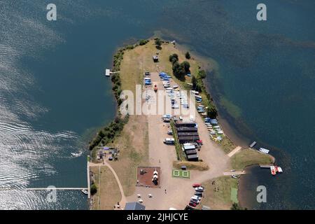 Luftaufnahme des North Yorkshire Water Park, Wykeham in der Nähe von Scarborough, North Yorkshire Stockfoto