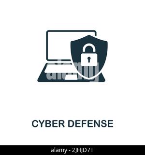 Symbol für Cyber-Verteidigung. Monochromes einfaches Cybercrime-Symbol für Vorlagen, Webdesign und Infografiken Stock Vektor