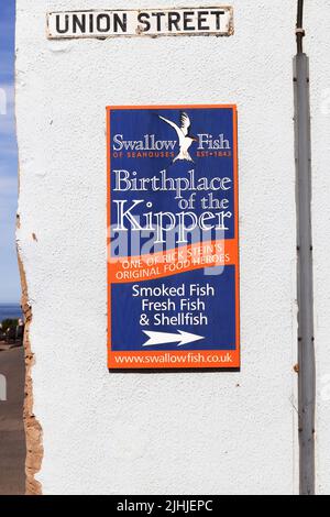 Swallow Fish, Geburtsort des kipper-Zeichens, Seahouses, Northumberland, England. Stockfoto