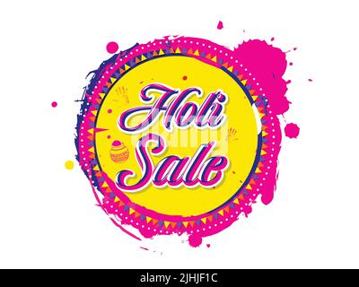 Sticker Stil Holi Verkauf Schriftart Auf Bunten Pinsel Effekt Kreisförmigen Hintergrund. Stock Vektor