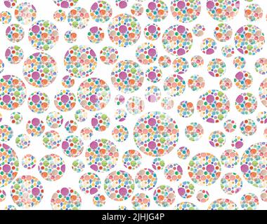 Abstrakter Hintergrund bunte Kugeln in verschiedenen Größen auf weißem Hintergrund. Nahtloser Hintergrund Stockfoto