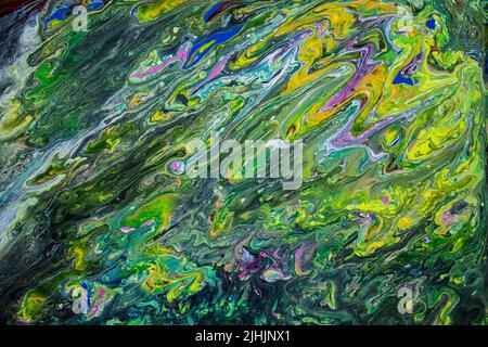 Marmorierte Textur mit Acrylfarbe und Aquarellen gemischt mit Wasser bilden organische, abgerundete und gewundene Strukturen perfekt für Hintergründe und Stockfoto