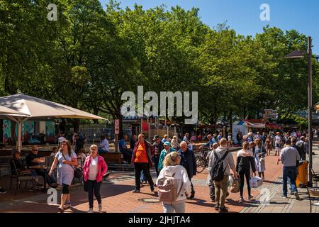 Einkaufstraße in Kiel im Sommer Stockfoto