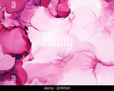 Abstrakt rot Aquarell Alkohol Tinte Flow Paint. Moderne rosa handbemalte Kunstwerk von abstrakten transparenten Alkohol Tinte Hintergrund. Kunst für Design. Farbe Stockfoto