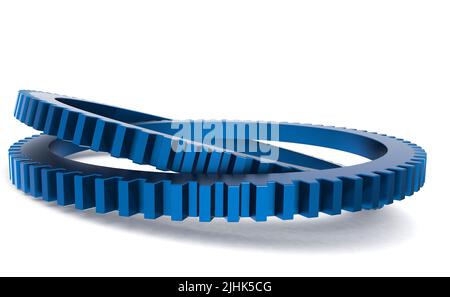 Doppeltes rundes Zahnrad auf weißem Hintergrund, 3D Rendering Stockfoto