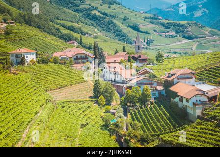 Bauernhöfe zwischen Weinbergen. Bozen, Südtirol, Trentino-Südtirol - Südtirol, Italien, Europa Stockfoto