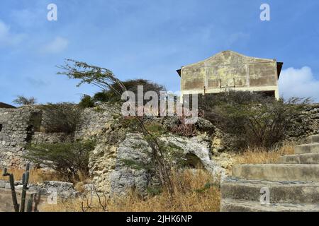 Alte historische verlassene Ruinen der Balashi Goldmühle in Aruba. Stockfoto