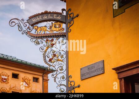 Hotel de la Poste. Cortina d'Ampezzo, Provinz Belluno, Venetien, Italien, Europa. Stockfoto