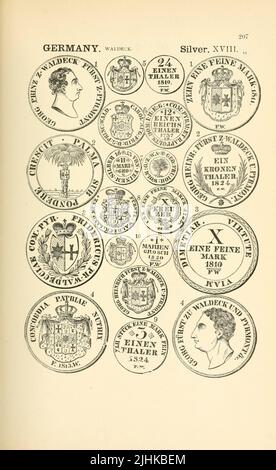 Münzen und Medaillen Deutschlands aus dem Buch illustrierte Enzyklopädie der Gold- und Silbermünzen der Welt; illustriert das moderne, antike, aktuelle und neugierige, von 1885 n. Chr. zurück bis 700 v. Chr. von Andrew Madsen Smith, Erscheinungsdatum 1886 Stockfoto